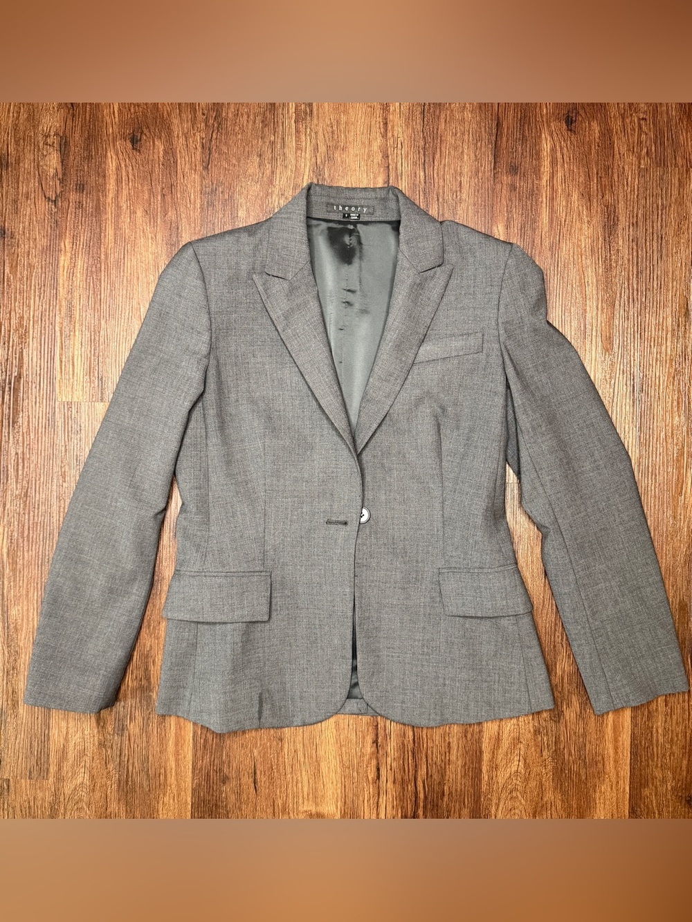 Theory Gabe B Tailor Wool Blazer Jacket Size 8 Heather Gray One Button Office - Picture 2 of 16
